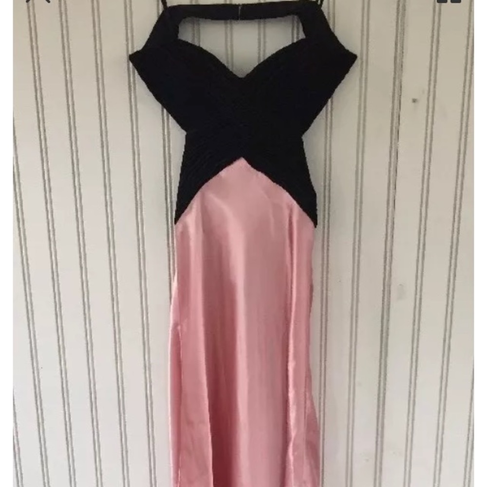 Faviana Couture Black Pink Gown Side Cut Outs